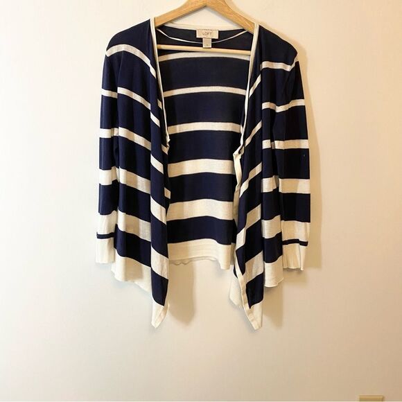 LOFT Sweaters - LOFT navy and white lightweight open cardigan size small.  100% cotton